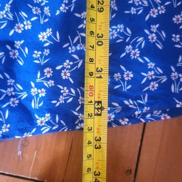 Passport Blue Floral Dress Smocked Waist Open - Sz L (fits like a Small Med) - Picture 9 of 10